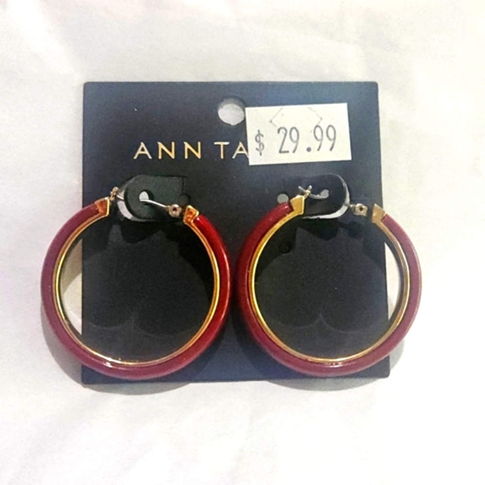 Ann Taylor Red and Gold Hoop Earrings Elegant Accessory